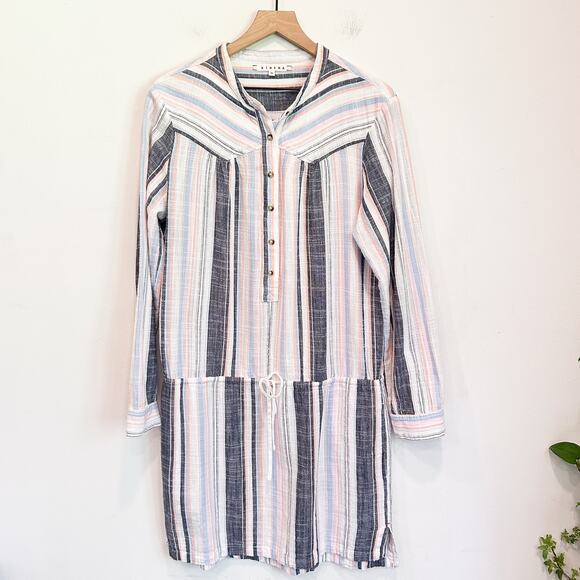 XiRENA Dresses & Skirts - Xirena Sorento Striped Button Tie Tunic Dress Pink Size M